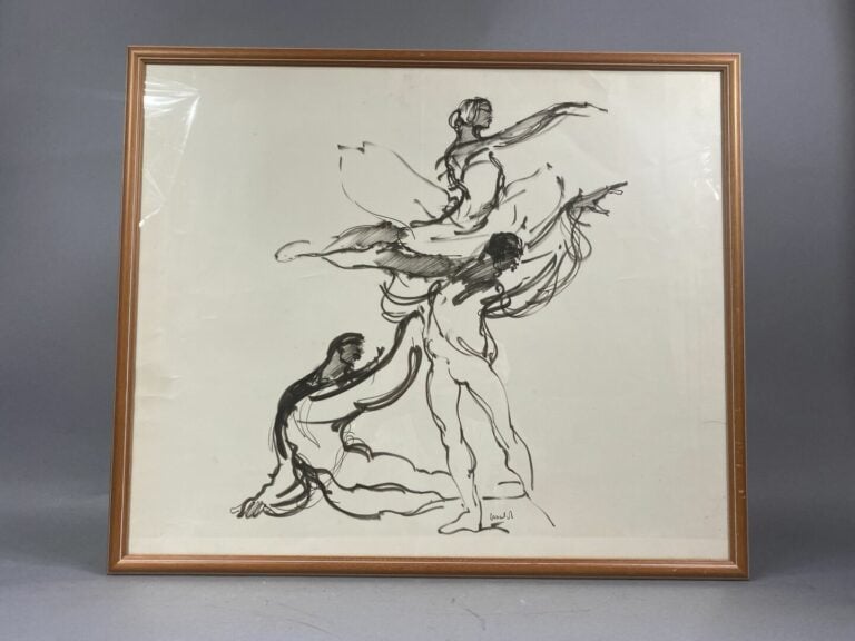 Monique LANCELOT (1923 -1982) - Lot de trois dessins encadrés représentant des…