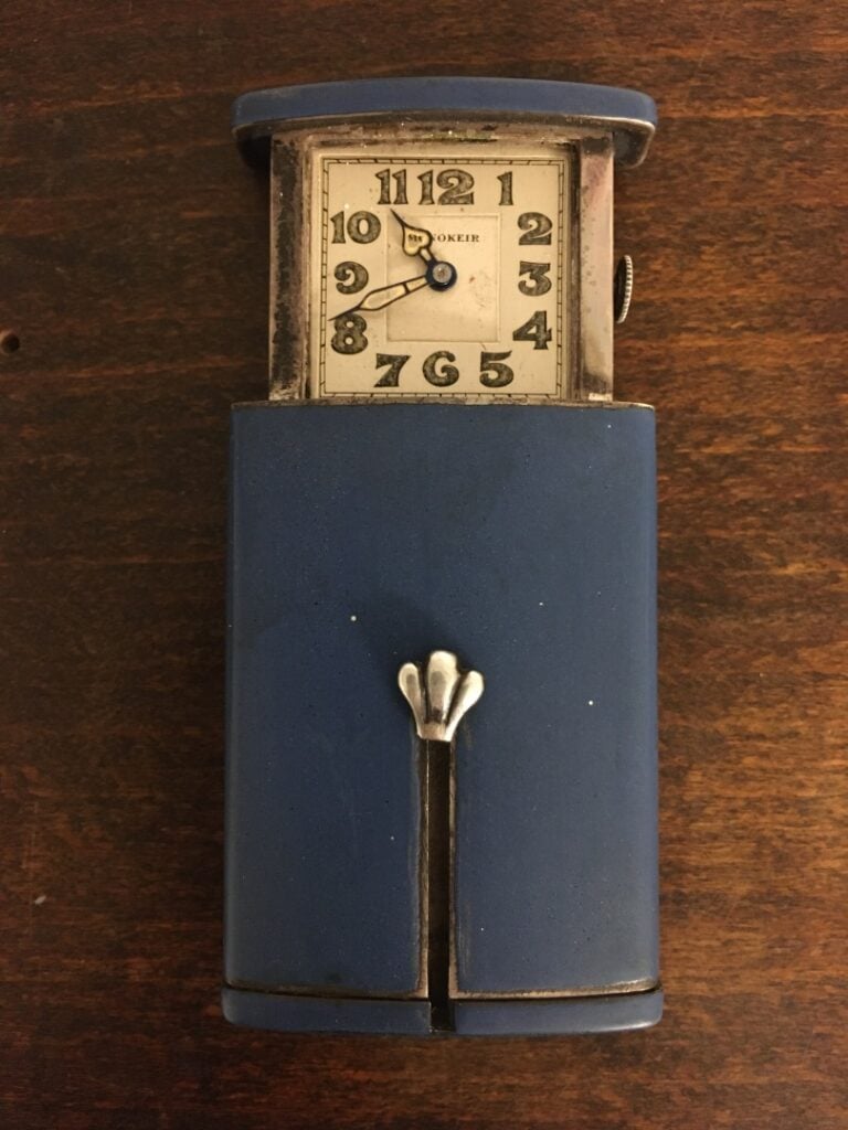 MONOKEIR. - Montre de sac en argent 925 millièmes et émail bleu, le cadran carr…