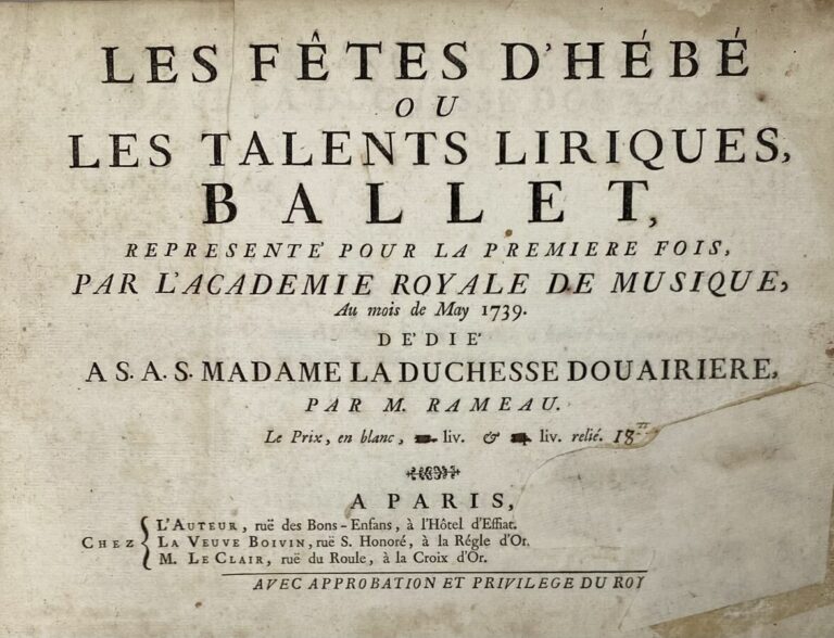 Musique - J.P. Rameau - Les fêtes d'Hébé ou les talents lyriques. Ballet - P.,…