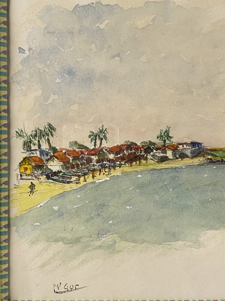 N GOC (?) - Bord de mer dans les îles - Aquarelle sur papier et rehauts de goua…