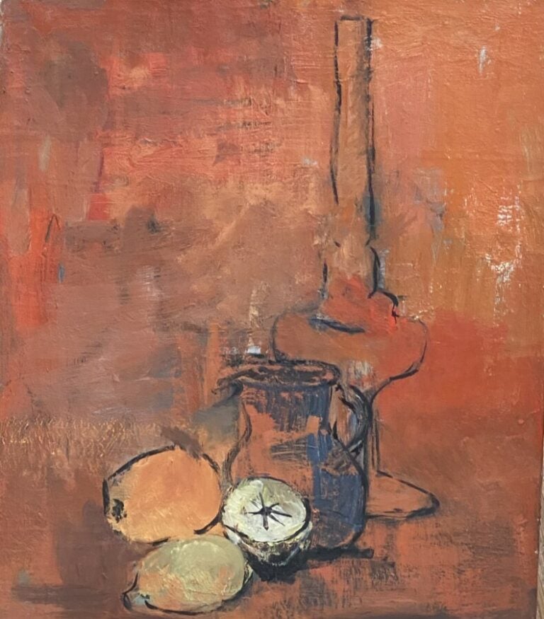 Nature morte aux citrons - Huile sur toile, signée au dos - 38 x 46 cm