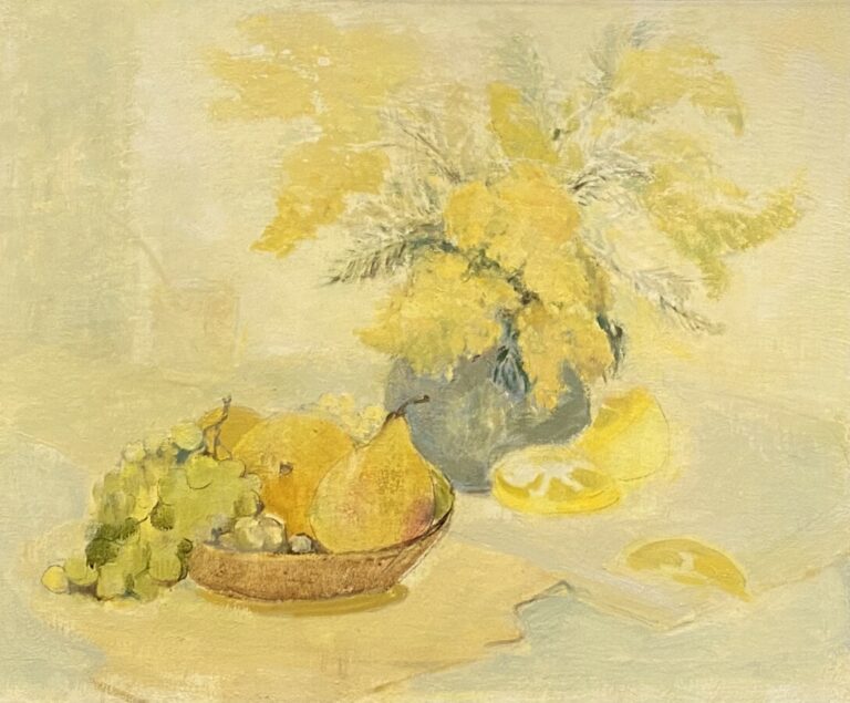 Nature morte aux fruits (jaune) - Huile sur toile - 54 x 65 cm