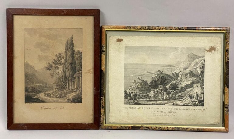 NICE - Lot de deux gravures régionalistes comprenant : - - Environs de Nice - 1…
