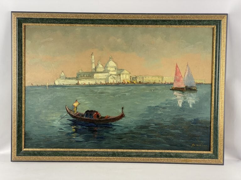 NOMAGER (?) (XXème siècle) - Vues de Venise - Deux huiles sur toile formant pen…