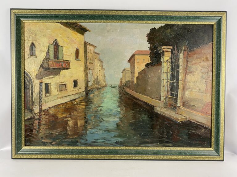 NOMAGER (?) (XXème siècle) - Vues de Venise - Deux huiles sur toile formant pen…