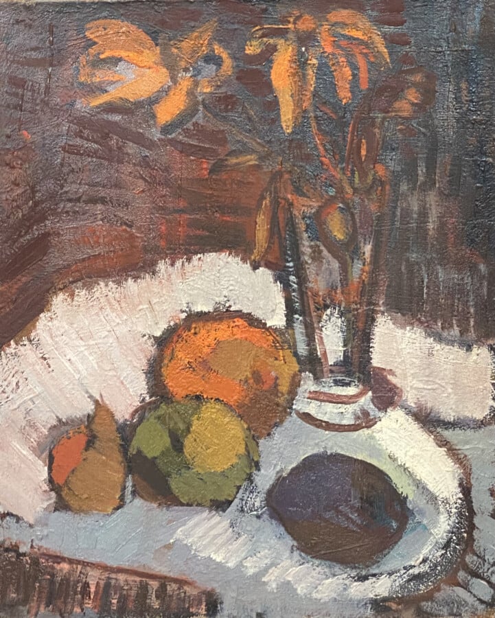 Nu assis ; nature morte aux poires ; nature morte aux fruits ; bouquet dans un…