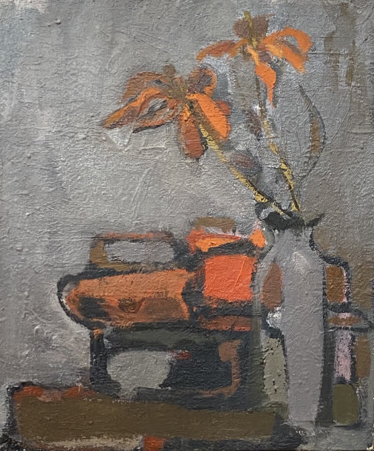 Nu assis ; nature morte aux poires ; nature morte aux fruits ; bouquet dans un…