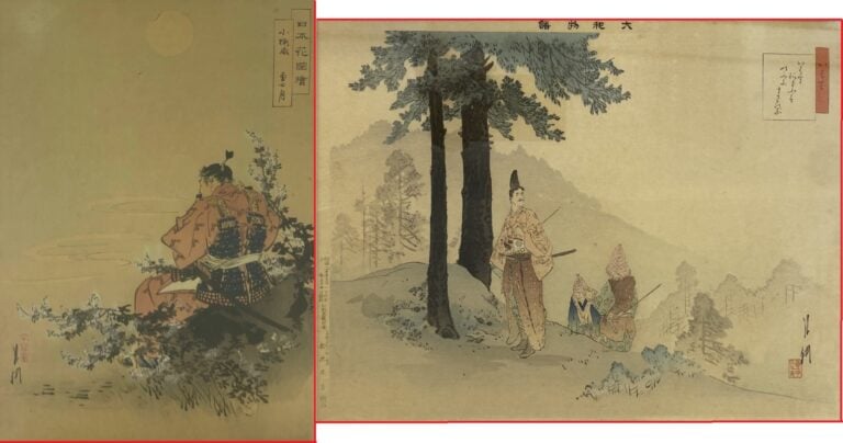 Ogata GEKKO (1859-1920) - Deux estampes représentant pour l'une un guerrier jou…