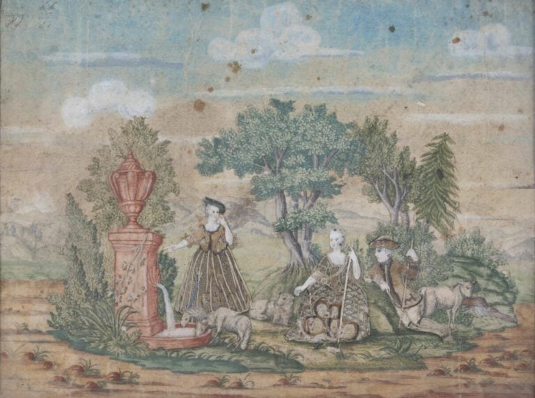 Paire de découpages sur fond lithographié
