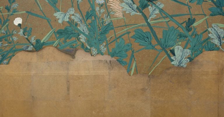 Paravent byobu à 6 panneaux avec une peinture continue de différentes fleurs d'…