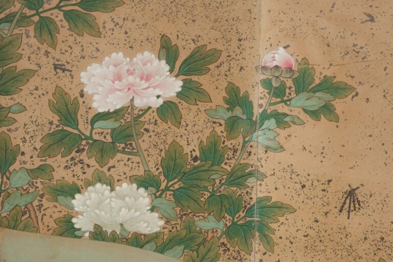 Paravent Byôbu à 8 panneaux avec une peinture polychrome de différents types de…