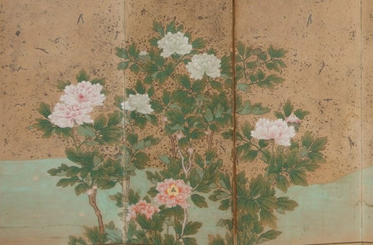 Paravent Byôbu à 8 panneaux avec une peinture polychrome de différents types de…