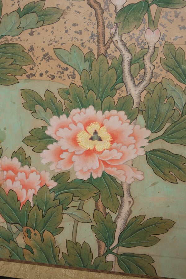Paravent Byôbu à 8 panneaux avec une peinture polychrome de différents types de…