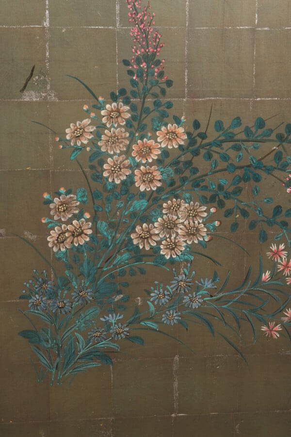 Paravent de taille moyenne à 6 panneaux (byobu) avec des fleurs comme des fleur…