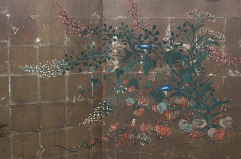 Paravent de taille moyenne à 6 panneaux (byobu) avec des fleurs comme des fleur…