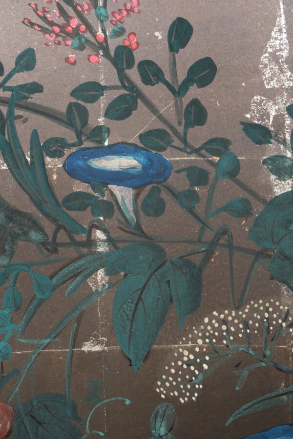 Paravent de taille moyenne à 6 panneaux (byobu) avec des fleurs comme des fleur…
