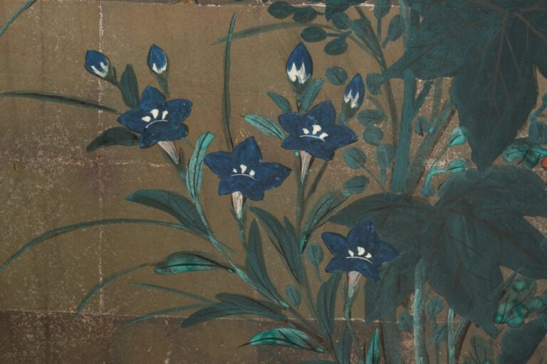 Paravent de taille moyenne à 6 panneaux (byobu) avec des fleurs comme des fleur…