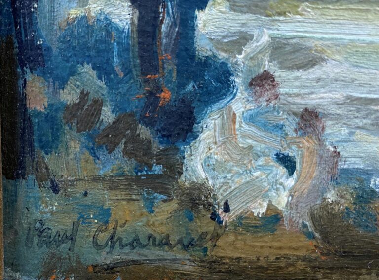 Paul CHARAVEL (1877-1961) - Scène animée dans un paysage lacustre - Huile sur t…