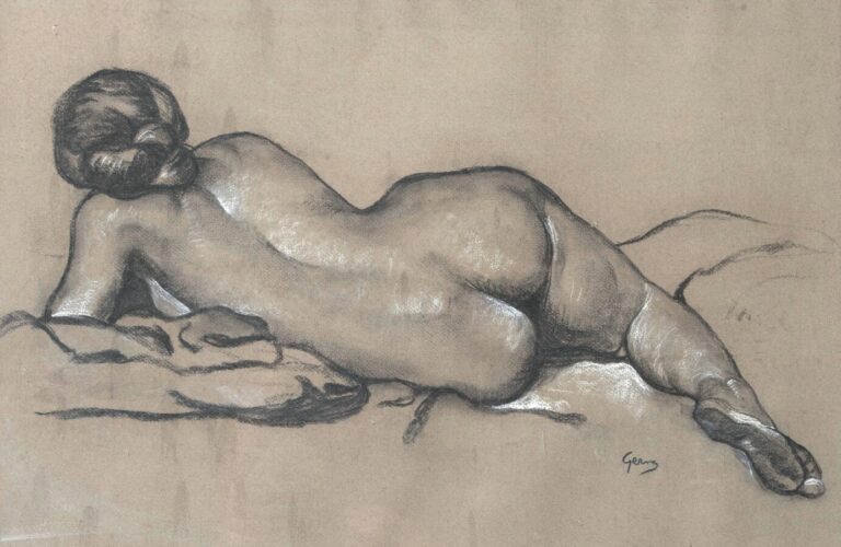 Paul Elie GERNEZ (1888-1948) - Nu allongé - Fusain et craie blanche sur papier…