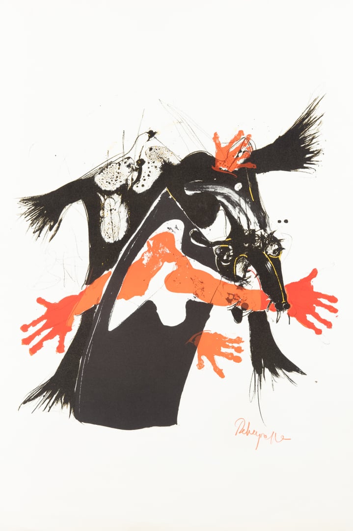 Paul REBEYROLLE (1926-2005). - Composition rouge et noir - Lithographie sur pap…