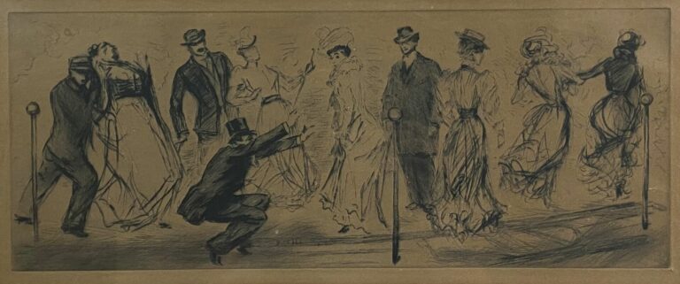 Paul RENOUARD (1845-1924) - Lot de deux pointes-sèches représentant une scène a…