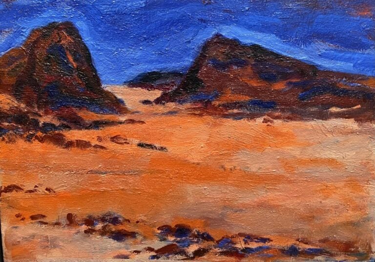 Paysage aux cyprès ; anémone ; désert - Deux huile sur toiles, dont une signée…