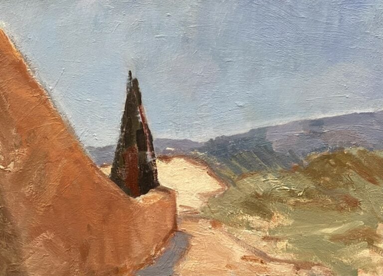 Paysage aux cyprès ; anémone ; désert - Deux huile sur toiles, dont une signée…