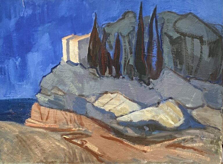 Paysage bleu - Huile sur toile, signée au dos - 54 x 73 cm
