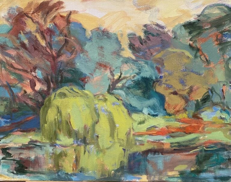 Paysage de montagne ; bord de mer ; paysage à l'arbre ; paysage ; - Quatre huil…