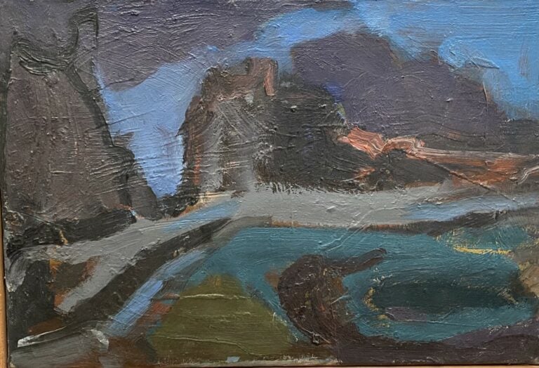 Paysage de montagne ; bord de mer ; paysage à l'arbre ; paysage ; - Quatre huil…