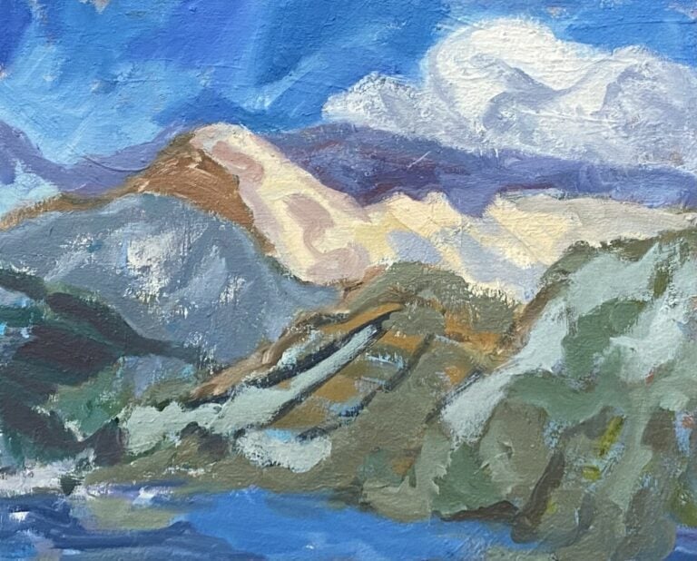 Paysage de montagne ; Les gorges ; village ; nu assis - Quatre huile sur toiles…
