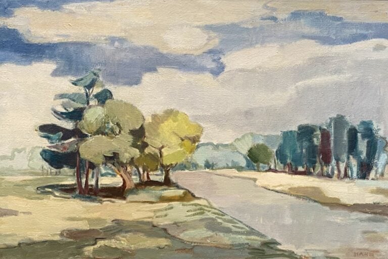 Paysage - Huile sur toile, signée en bas à droite, titrée au dos - 54 x 81 cm…