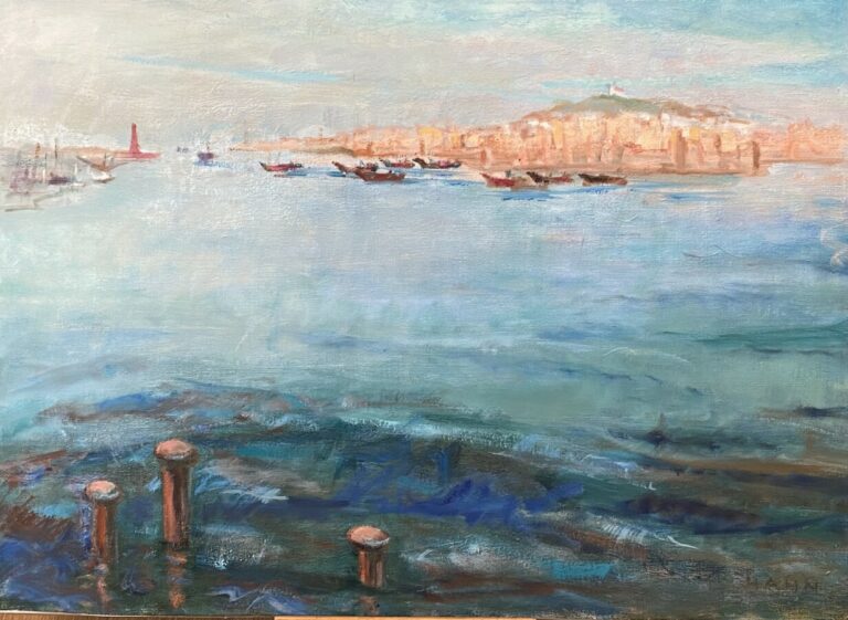 Paysage maritime - Huile sur toile, signée en bas à droite - 65 x 92 cm