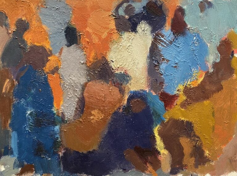 Paysage ; personnages ; portrait - Trois huiles sur toile - entre 24 x 35 cm et…