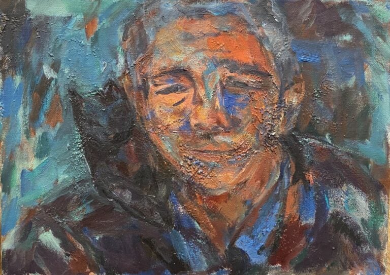 Paysage ; personnages ; portrait - Trois huiles sur toile - entre 24 x 35 cm et…