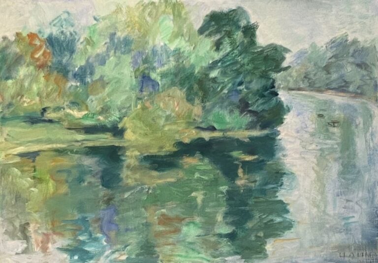 Paysage vert - Huile sur toile, signée en bas à droite - 46 x 65 cm