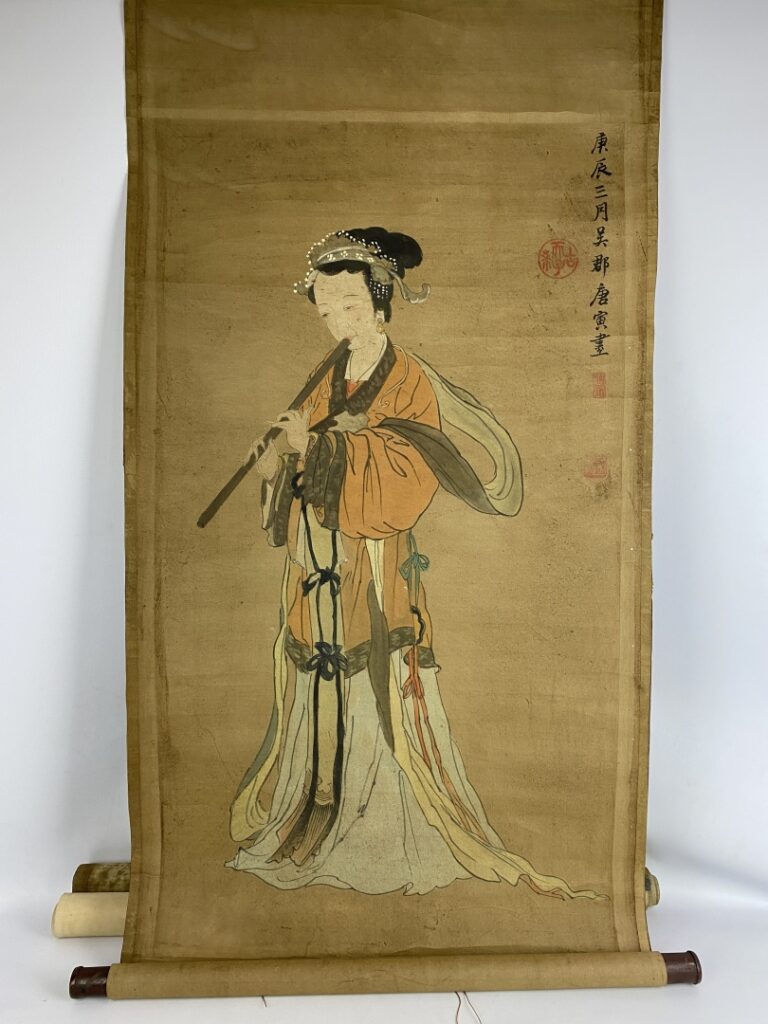 Peintures sur rouleaux - Représentant des bambous, femme élégante ... - (usures…