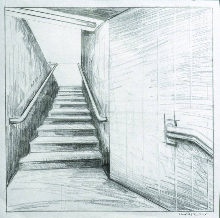 Peter KLASEN (1935) - L'escalier, circa 1983 - Crayon sur papier, signé en bas…