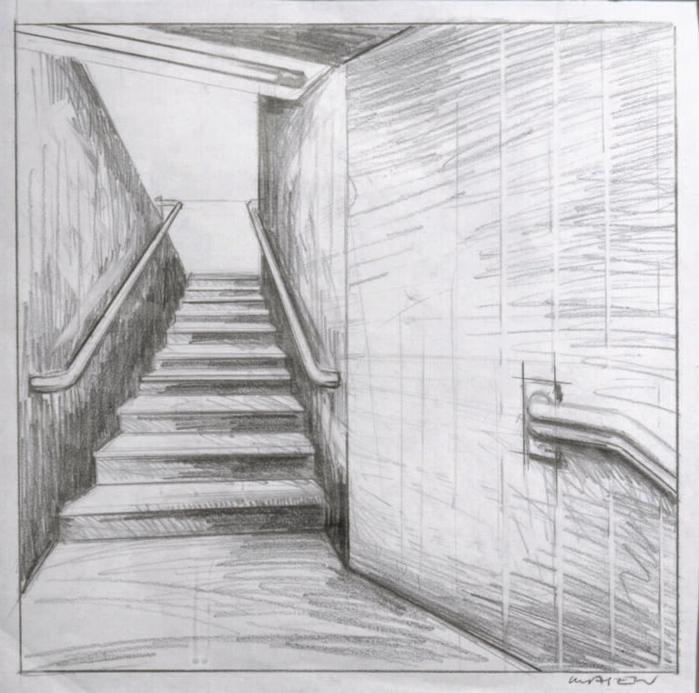 Peter KLASEN (1935) - L'escalier, circa 1983 - Crayon sur papier, signé en bas…