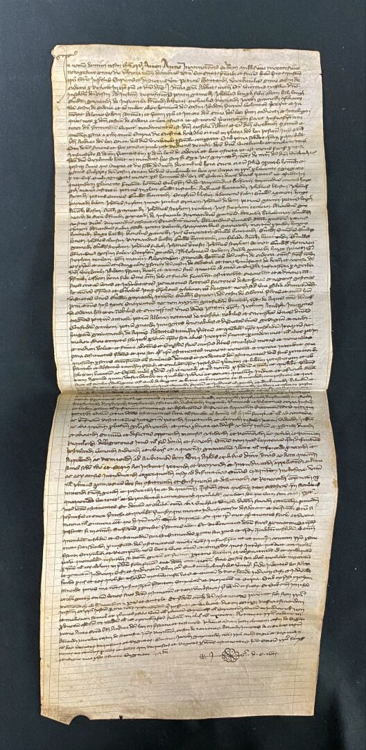 Pièce manuscrite datée de 1398. - Pièce sur vélin de couleur ivoire, de 54 x 20…