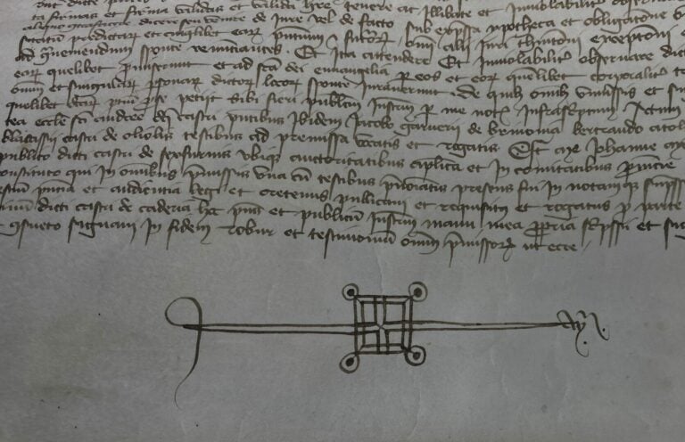Pièce manuscrite datée de 1399. - Pièce sur vélin 27 x 19 cm, encre noire. - L'…
