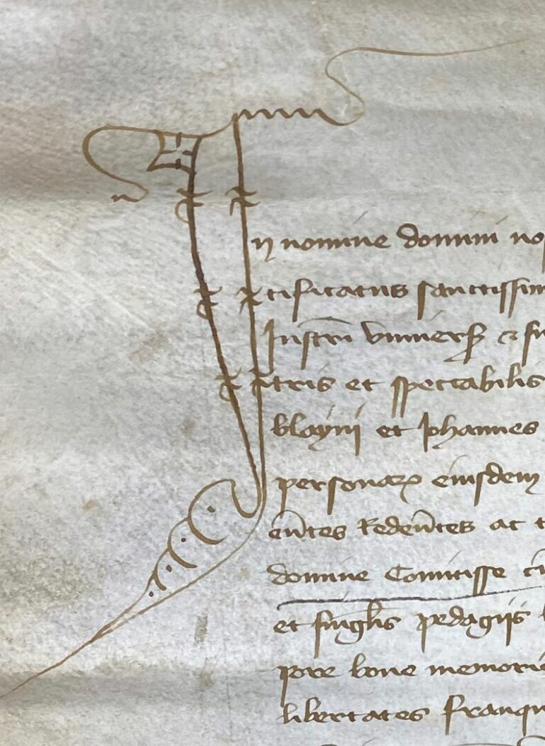 Pièce manuscrite datée de 1413. - Pièce de 35,8 x 46,5 cm, encre noire. - L'écr…