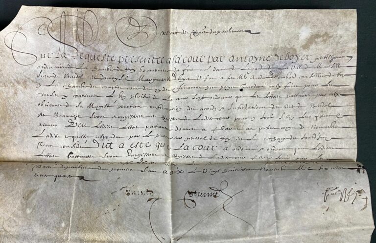 Pièce manuscrite datée de 1631. - Pièce sur vélin, 33 x 41 cm, encre noire. - L…