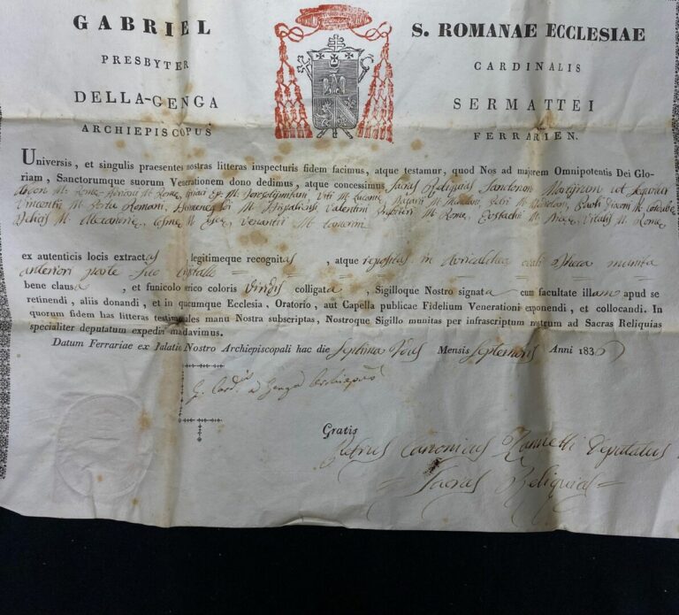 Pièce signée par le cardinal Genga, datée de septembre 1836. - Diplôme de recon…