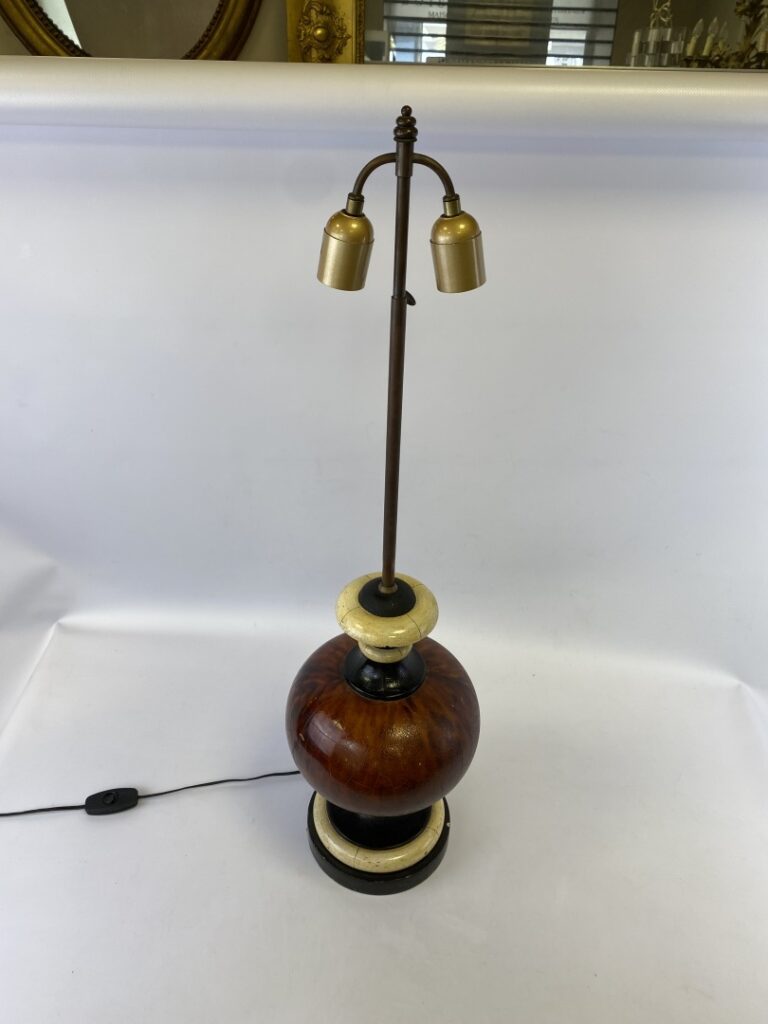 Pied de lampe en bois verni et peint - H: 40 cm (hors monture)