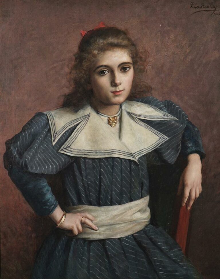 Pierre de LABOULAYE (1849-1926) - Portrait de jeune femme à la robe bleue - Hui…