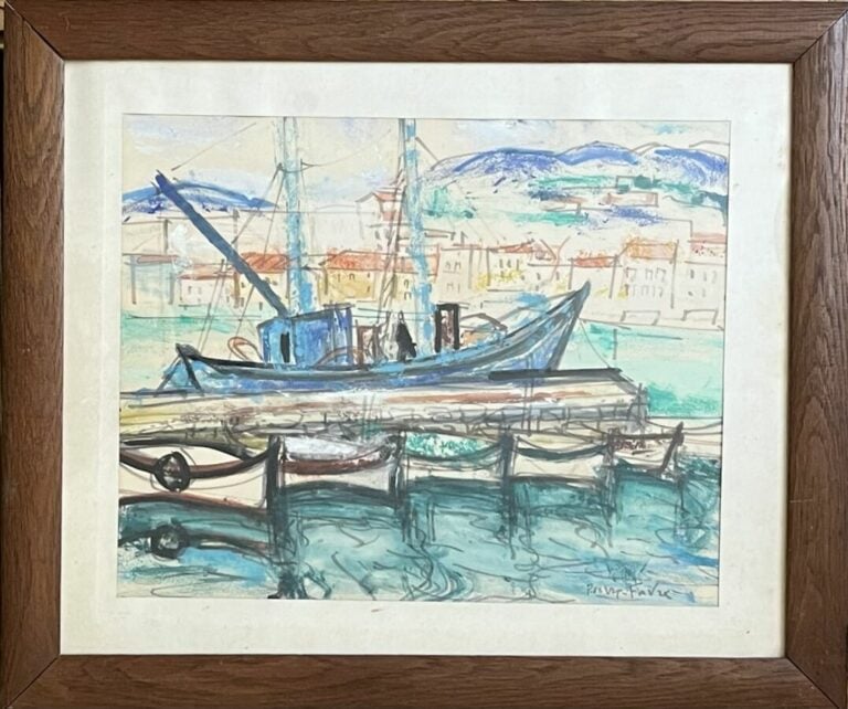 Pierre FAVRE (1906-1983) - bateaux de pêche - Technique mixte, signée en bas à…