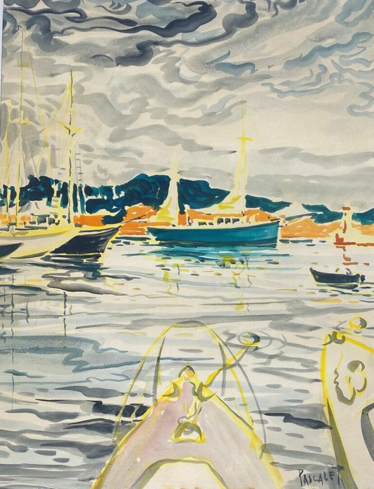 Pierre PASCALET (1915-?) - Vue de bord de mer - Huile sur isorel - Signé en bas…