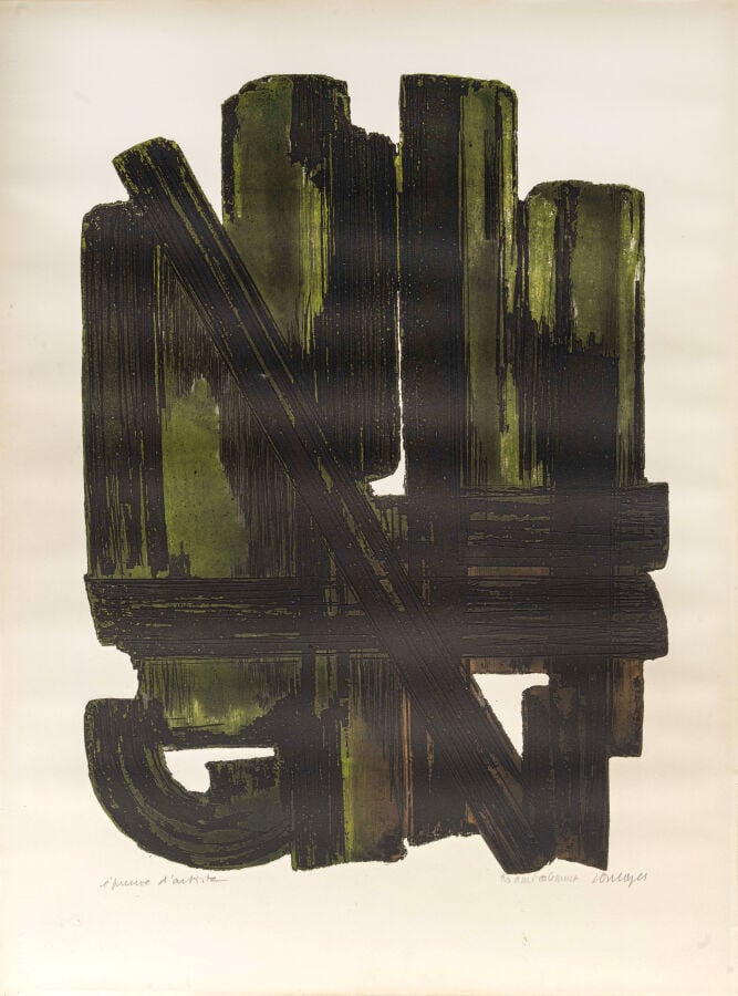 Pierre SOULAGES (1919- ) - Eau- forte VIII, 1957 - Eau-forte en couleurs sur vé…