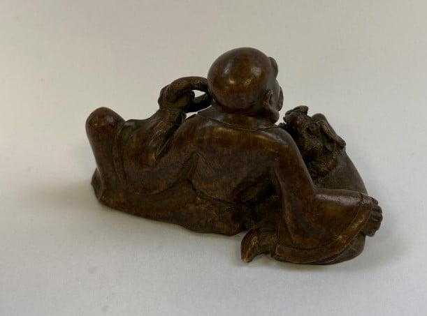 Poids de rouleau / presse-papiers anthropomorphe en bronze à patine brune - Chi…